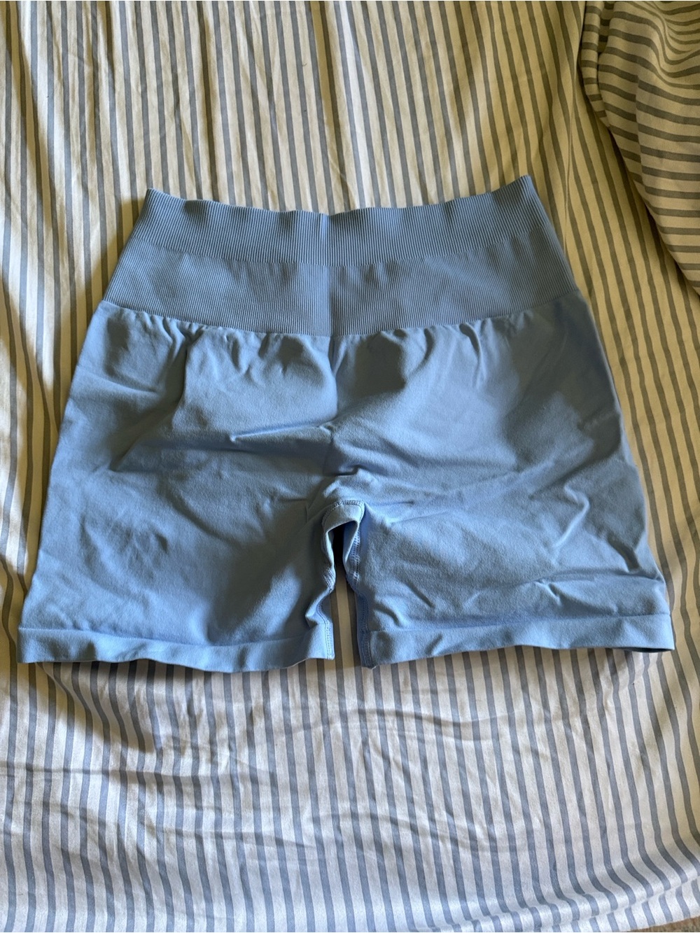 High-Waist Light Blue Women’s Seamless Workout Shorts